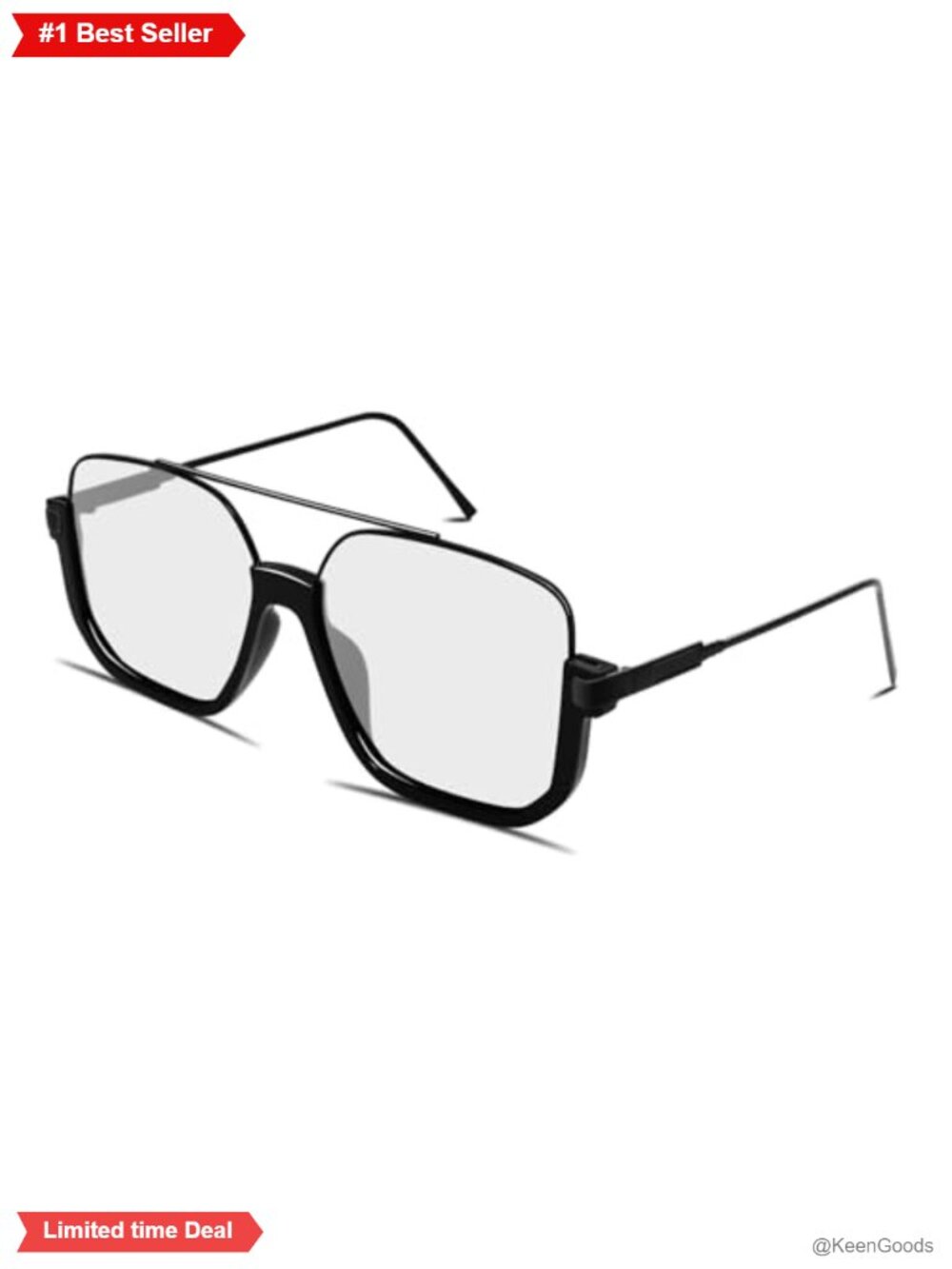 Oversized Square Aviator Sunglasses Semi-Rimless UV400 Retro